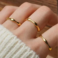 Ripple Stainless Steel Rings For women Gold Color Chunky Band  Stackable Silver Stacking Irregular Wave Minimalist Jewelry Set 1