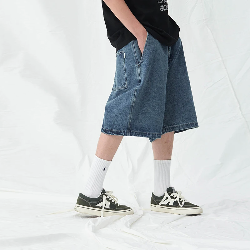 Men's Blue Denim Shorts 2023 Summer Casual Loose Baggy Jeans Shorts Harajuku Streetwear Hip Hop Short Pants Solid Color