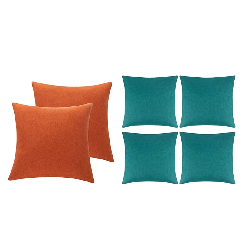 

Promotion! 6 Pcs Outdoor Waterproof Throw Pillow Covers Water Resistant Garden Chair Cushion Case, 2 Pcs Orange & 4 Pcs Blue-Gre