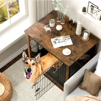 Spacious Dog Cage Furniture End Table Pet Kennel Crate Indoor Wooden Furniture Brown Medium and Large Animal Cage 1