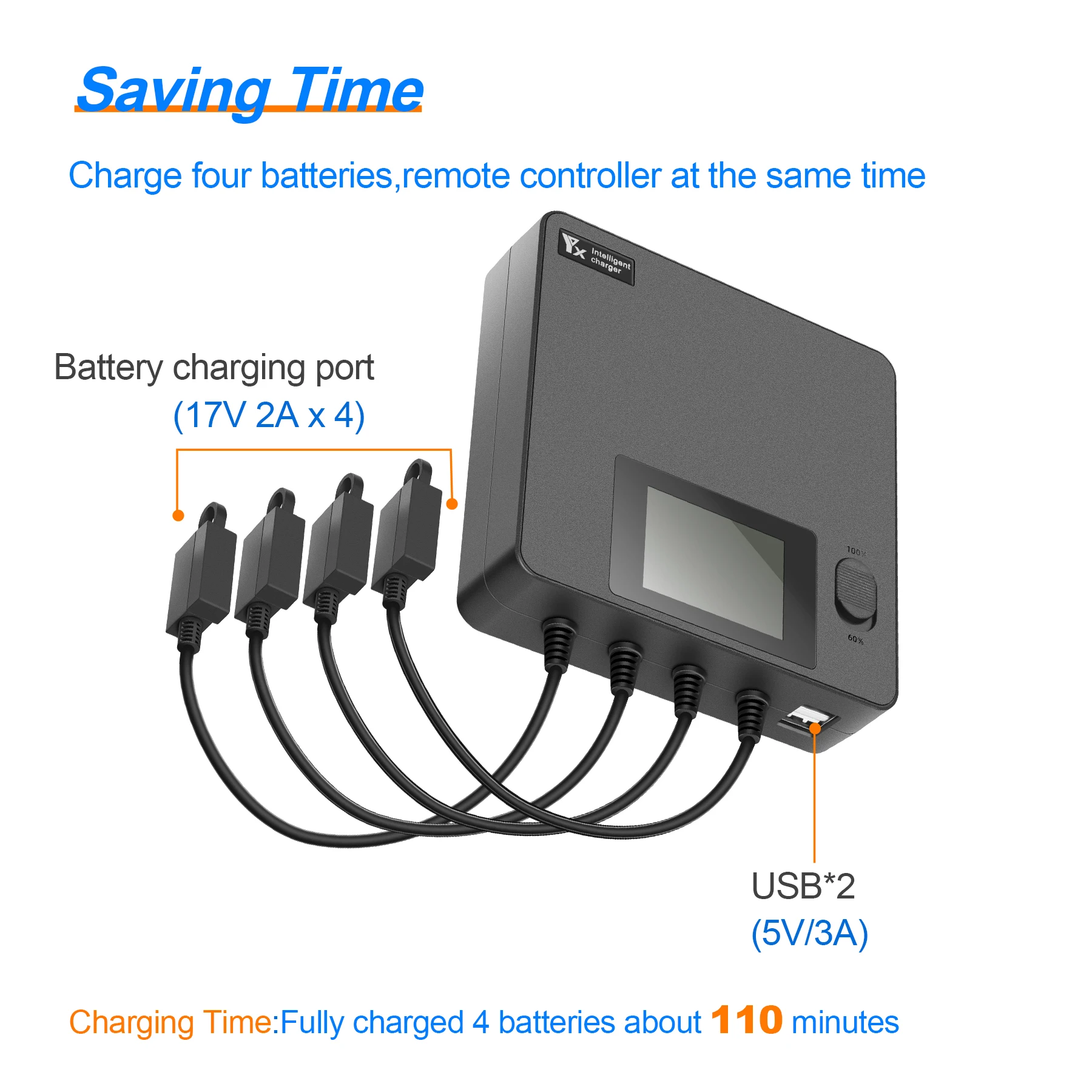 Drone Battery Charger 6 in1 Digital Display for DJI AIR 3/3S with USB adapter