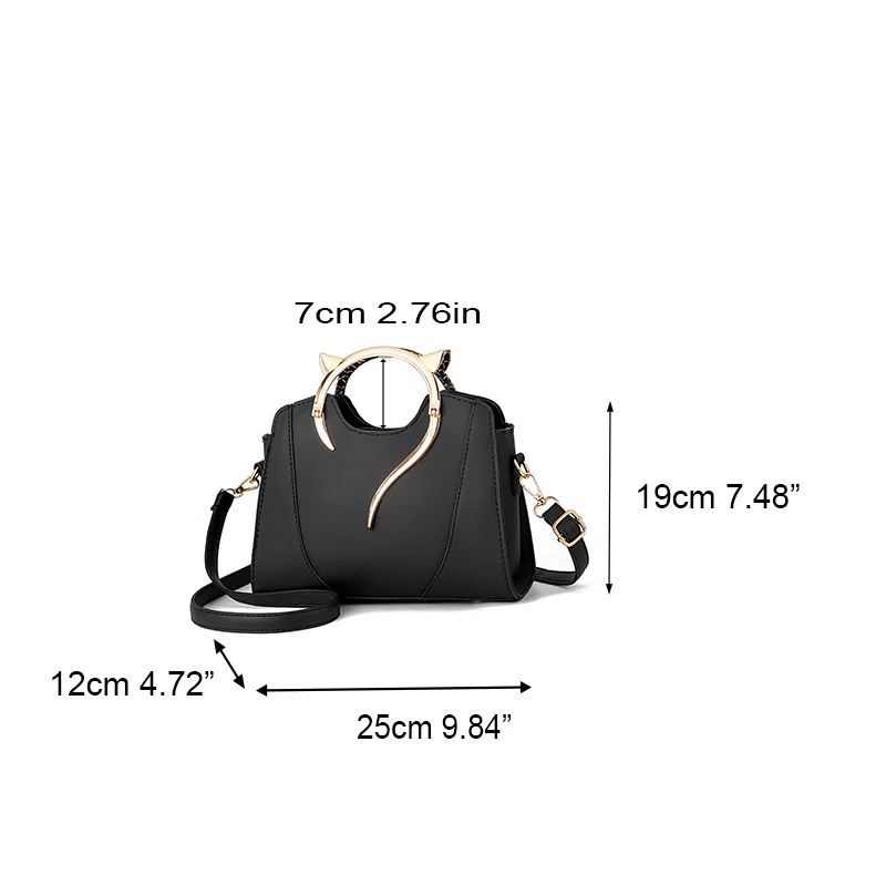 Borsa da donna con manico a forma di gatto Borsa a tracolla a tracolla alla moda e alla moda, tinta una, semplice e casual  1524