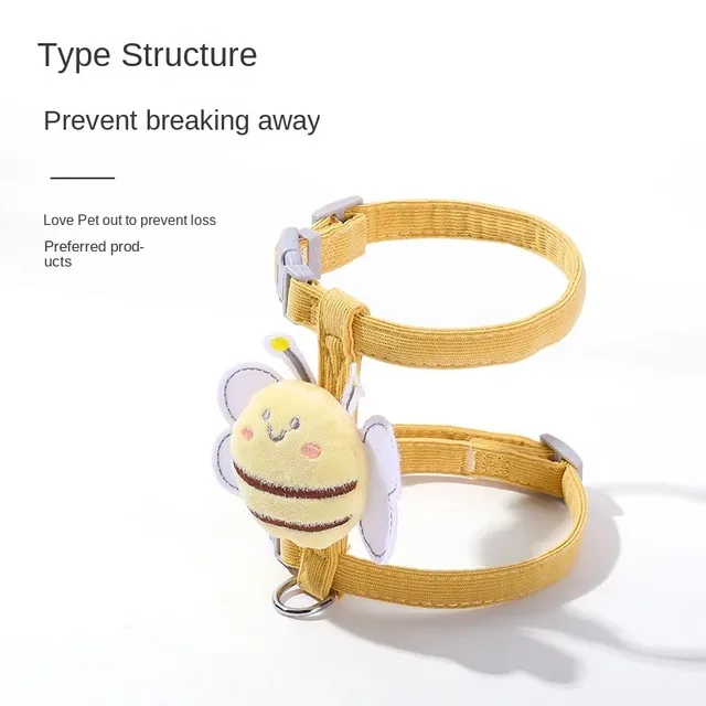 Cat Harness Leash Collar Set Adjustable Cartoon Bee Double Layer Dog Harness for Small Medium Pet Collar Leash Outdoor Walking 2
