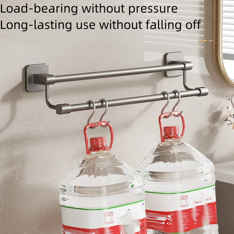 Space Aluminum Towels Rack Stand No Punch Bathroom Towel Holder Supplies Organizer Accessories Towel Bar Rail