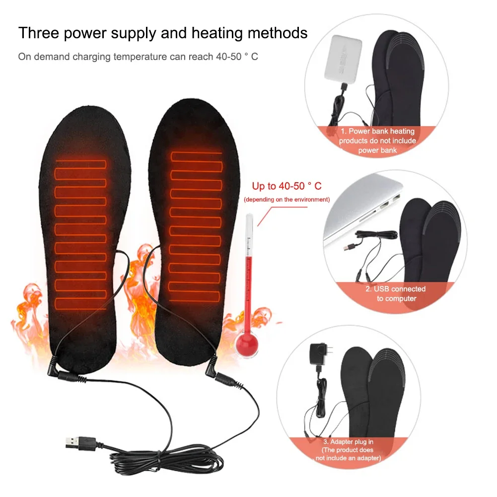 Electric Foot Warmer Comfortable Rechargeable Heated Insoles Lightweight 3 Heating Levels for Winter Fishing Hiking Camping