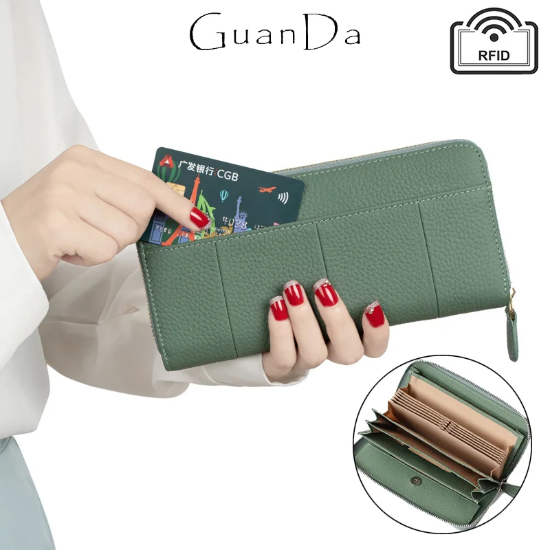 

Custom Name Woman Cowhide Long Wallet Large Capacity Fashion Versatile Coin Purse Zipper Luxury Genuine Leather Card Holder