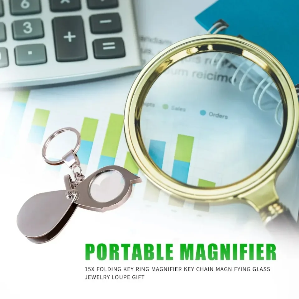 Portable Folding Key Ring Mini Magnifier Key Chain Magnifying Durable Glass Loupe Pocket Tool Holiday Gift 10/15X