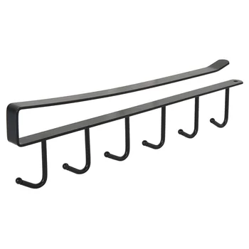 วิลสตาร์ 1 ชิ้นเหล็กสีดำฝ้า 6 ตะขอที่วางแก้วแขวนออแกไนเซอร์ 26 × 3 × 7 ซม.สำหรับกาแฟถ้วยชาใต้ชั้นวางตู้ตู้เสื้อผ้า 1