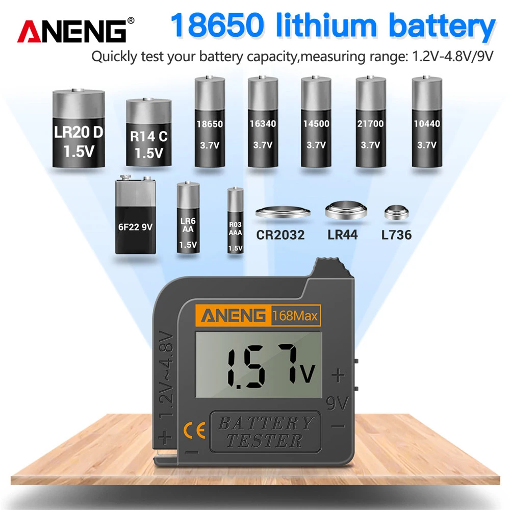 ANENG 168Max Lithium Battery Tester Capacity Digital Universal test Checkered load analyzer Display Check AAA AA Button Cell battery tester
