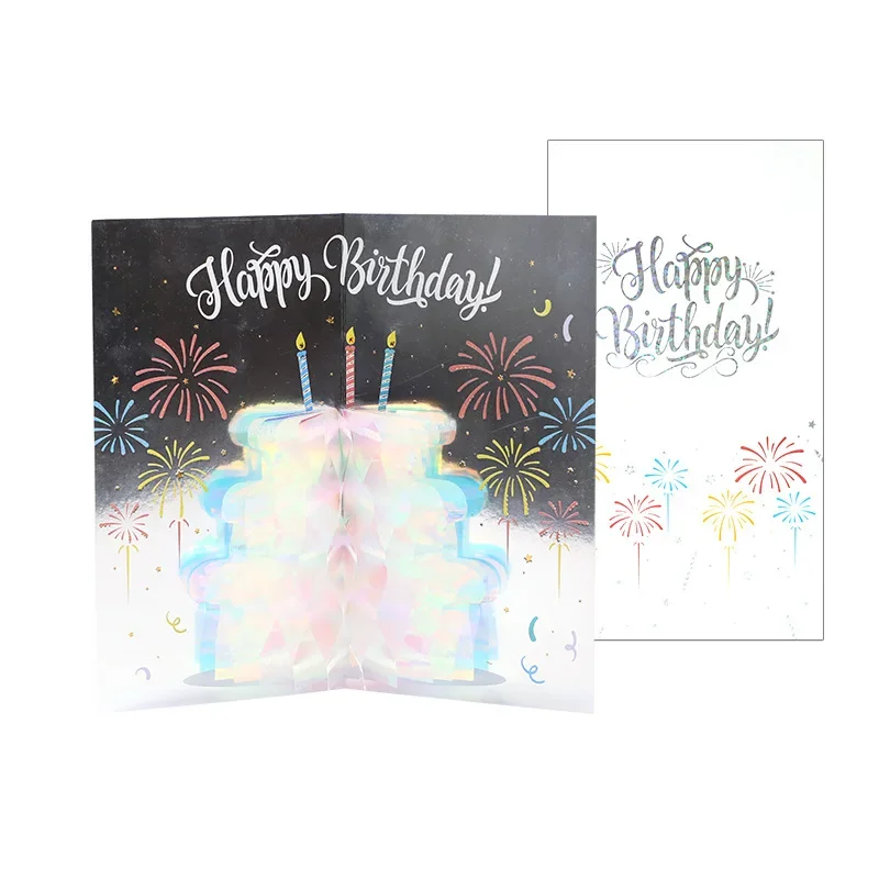 Birthday Card 1 pcs 3D Pop up Style Creative New Product Birthday Sparkling Cake Happy Birthday Card Handwritten Gratitude Message Card Gift