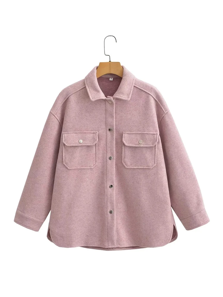 

Женская Длинная шерстяная куртка, модная розовая Повседневная однобортная куртка цвета хаки с двумя карманами на осень и зиму, 2023
