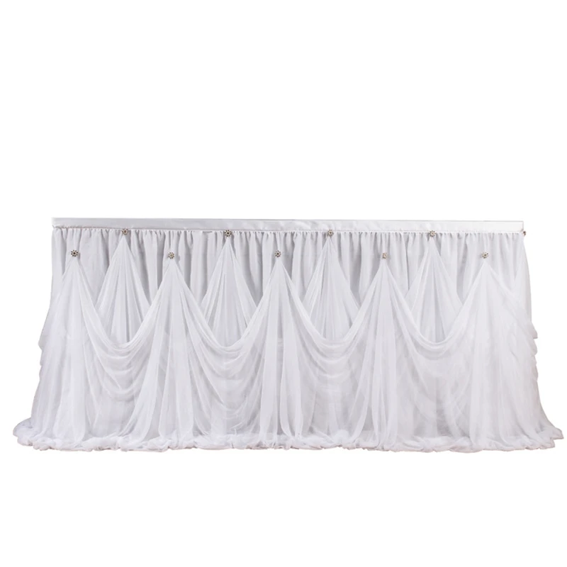 Hanging Drill White Table Skirt Wedding Decoration Home Birthday Party Table Halloween Scene Layout Tutu Fluffy Gauze Skirt