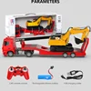 Double E E663 RC Flat Trailer Excavator Sound LED Lights Remote Control Truck Kids Toys Engineering Vehicle Boy competitive Game 5