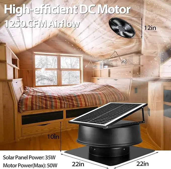 Industrial Heat Extraction 35W Solar Powered Axial Flow Fans High Speed Air Conditioning Attic DC Roof Ventilation Exhaust Fan