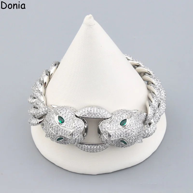 

Donia Jewelry Double-Headed Green Eye Leopard Titanium Steel Micro-Inset AAA Zircon Luxury Bracelet