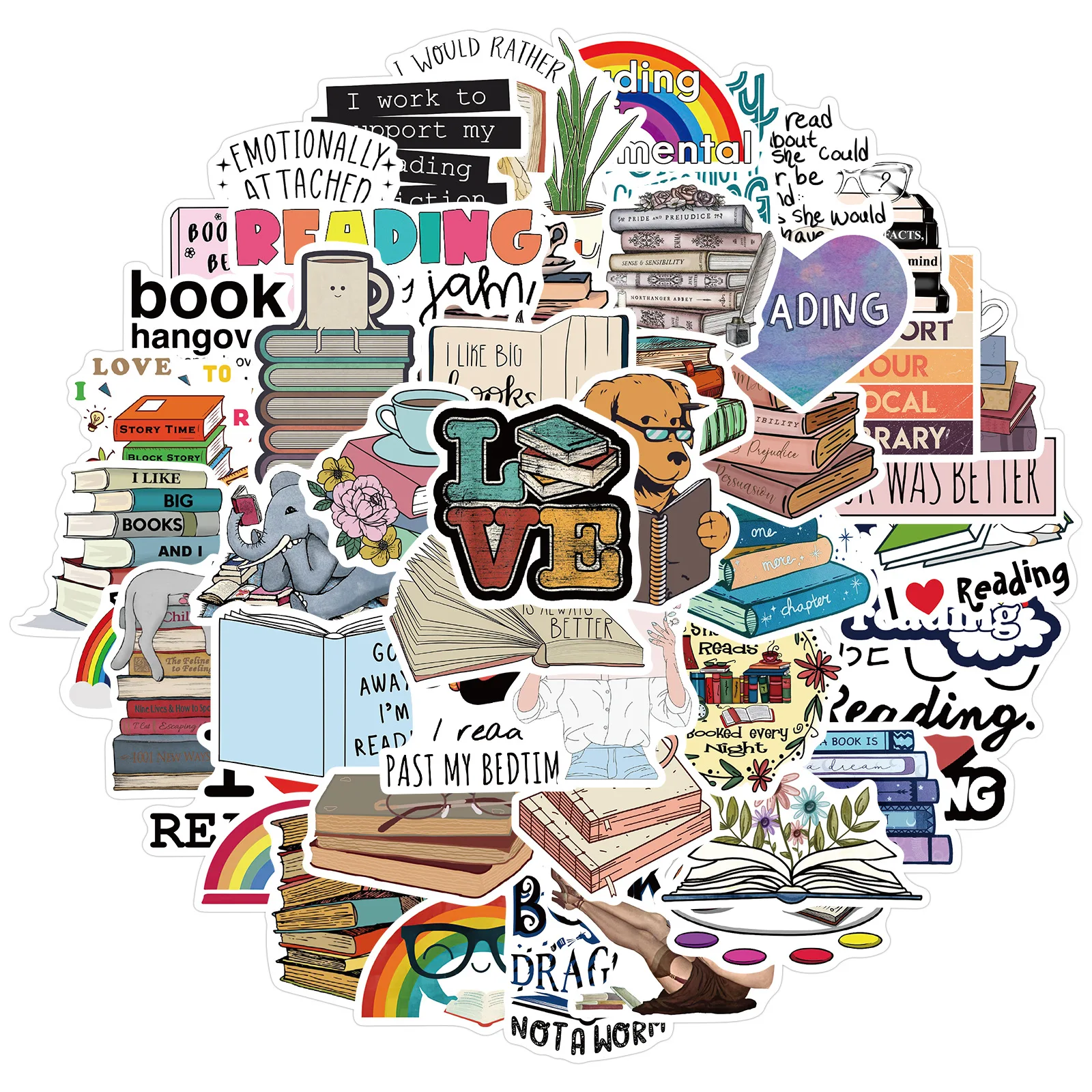 Bookworm Stickers 50PCs Reading Day Special Vintage Kid&rsquo;s DIY for Notebooks Luggage Cups Bikes Laptops Creative Decors