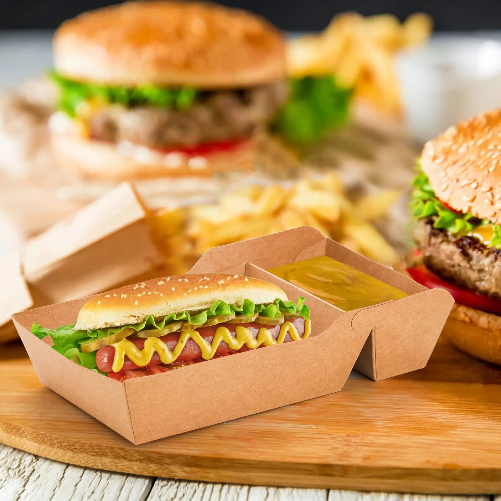 Food Container Paper Tray French Fries Tray Corn Flakes Boat Disposable Kraft Paper Snack Box Oil Resistant Cardboard
