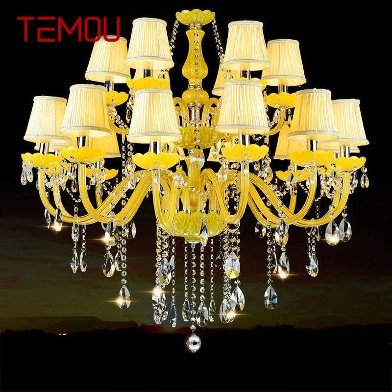 

TEMOU European Luxurious Crystal Pendent Lamp Yellow Candle Lamp Warm Living room and bedroom Restaurant Hotel Villa Chandelier