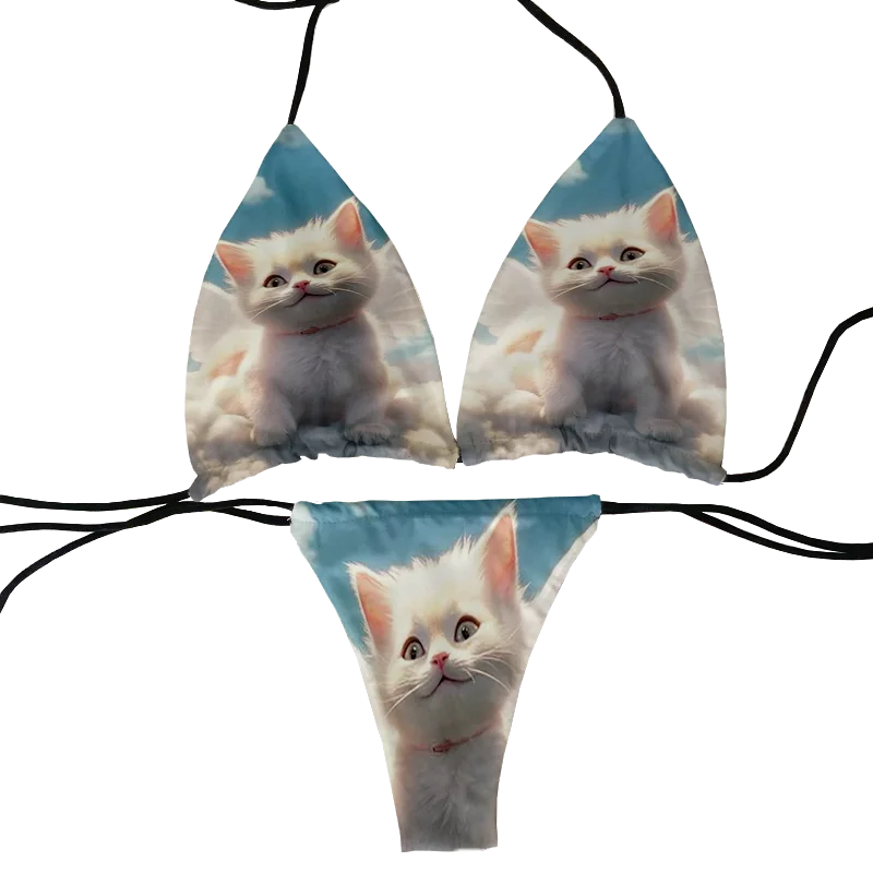 Personal 3D printed swimwear DIY bikini two-piece suit push-up padded bra thong two-piece swimsuit beachwear