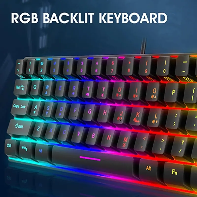 여아용 기계식 느낌 TPC 라인 소형 게임 유선 키보드, 61 키 매치 컬러, RGB 라이트, 높은 외관 수준