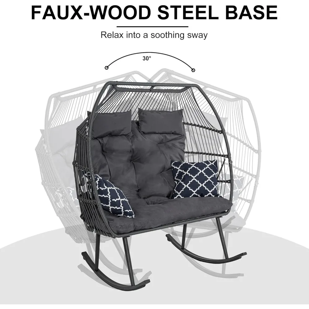 Egg Chair, Rocking Double Egg Chair Outdoor Indoor, 2 Person Egg Loveseat Chair for Patio Balcony Porch Backyard (Grey) 6