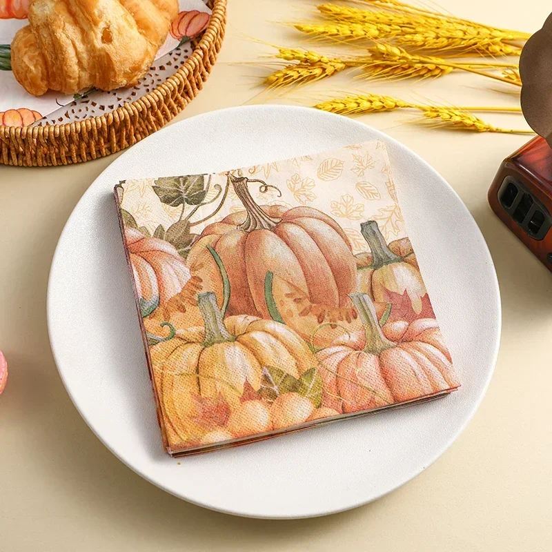 10/20pcs 33cm 2Ply Thanksgiving Pumpkin Paper Napkins Party Napkins Decorative Paper Placemats Butterfly Bartlet