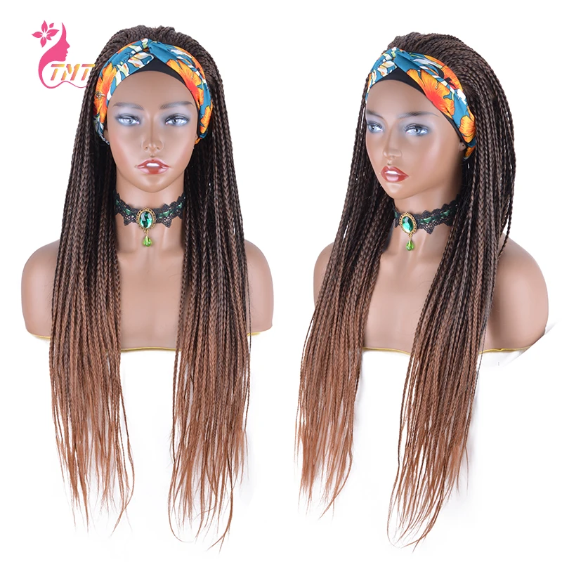 26 Inch Synthetic Headband Wigs Box Braided Wigs For Black Women Ombre Brown Blond Headband Wig Fake Scalp Heat Resistant Fiber synthetic hair wigs
