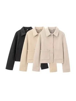 Veste douce avec poches pour femmes, manteau à manches longues, boutonné, vêtements d'extérieur pour femmes, hauts chics, mode