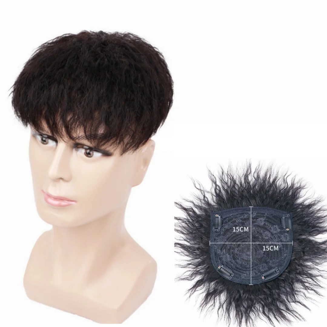 15x15cm Curly Hair Men Toupee Human Hair Replacement System Toppers Hairpiece Wig Men Clip In Extensions