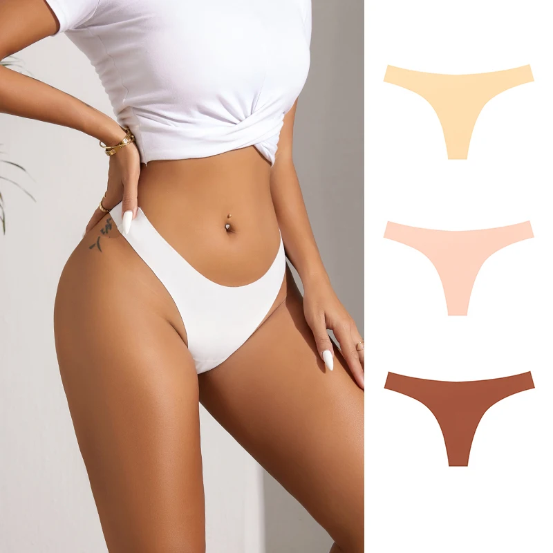 

3PCS Female Thongs New Silk Satin Women's Panties Sports Seamless Underwear Sexy Lingerie Girls Hot G-Strings Underpants Tanga