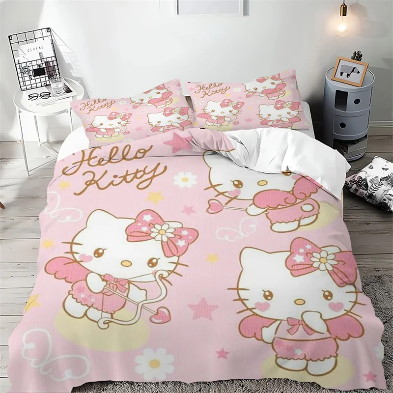 

Cartoon Anime 3D Digital Printing Hello Kitty Colorful Bedding Duvet CoverCartoon Pattern Universal Children Room Decoration