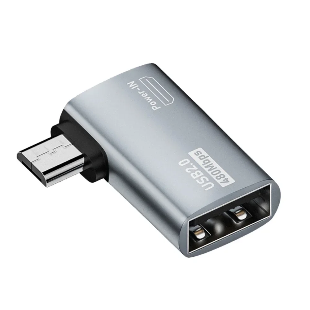 Enhanced OTG Adapter 4K 90° Left Angle Powered Micro USB to USB Adapter