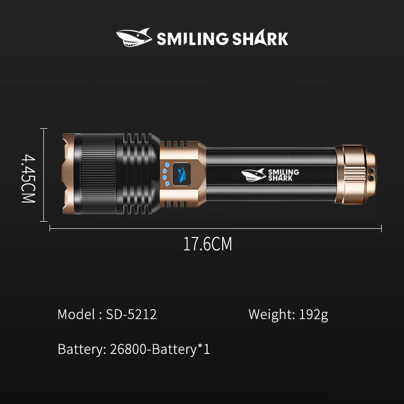 Smiling Shark Ultra-Bright Waterproof Rechargeable LED Flashlight