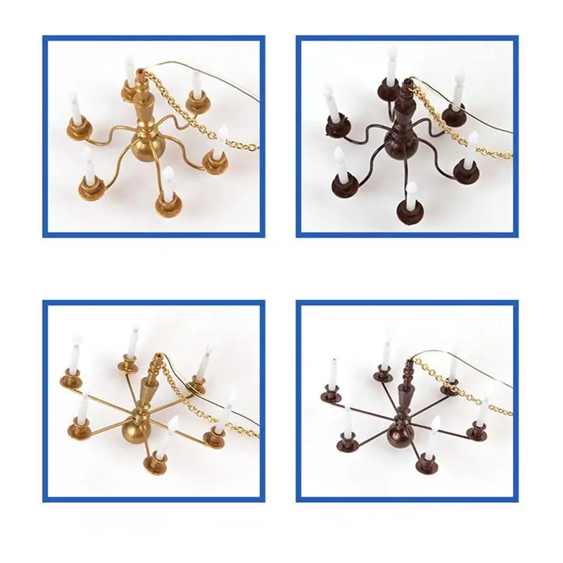 1:87 HO Scale Ceiling Light Miniature Kids Dollhouse LED Model Furniture Decor Toy Golden/Copper Chandelier Decor Accessories 5