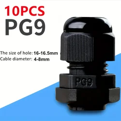 Waterproof Nylon Plastic Cable Gland Connector Set - Black & White, 10pcs, IP67 Protection (PG9 Black)