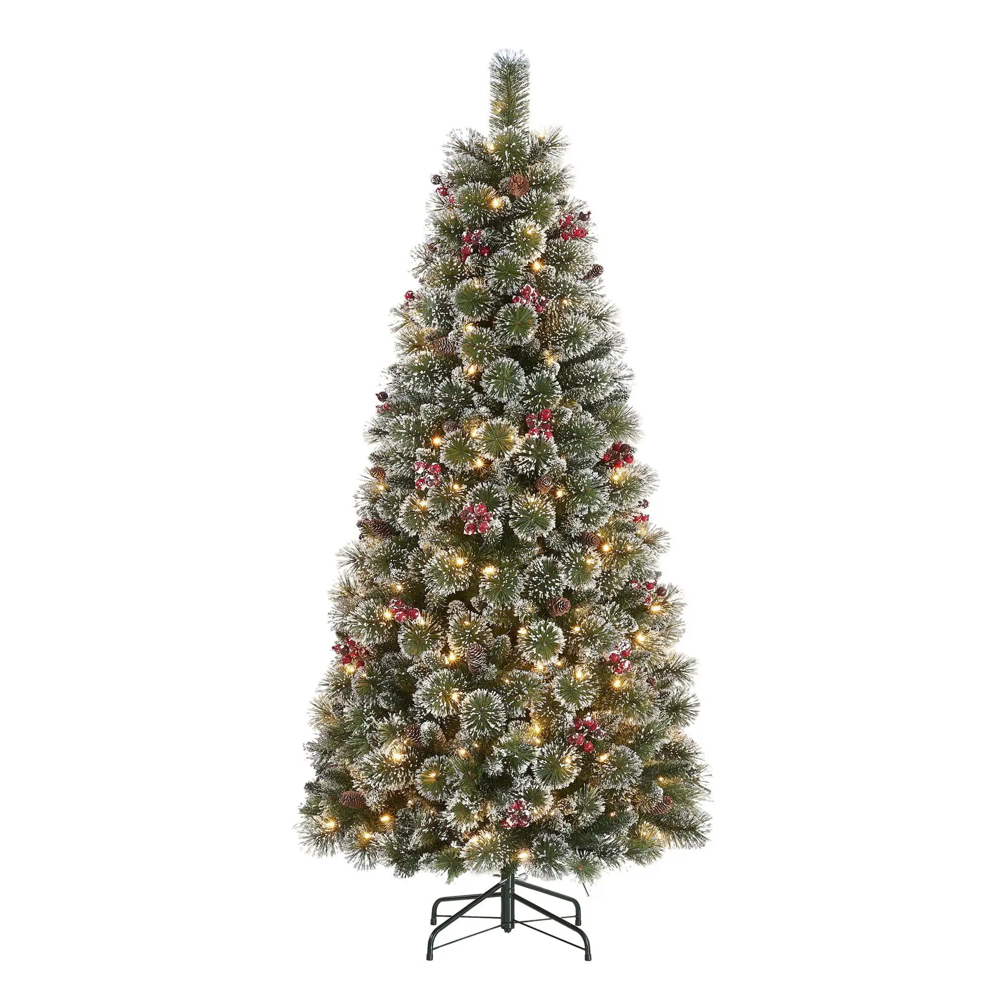 Beautiful Christmas Decoration 6.5ft Pre-Lit Glittering Frost Pine Christmas Tree, Warm White LED, Green, 6.5' · v6
