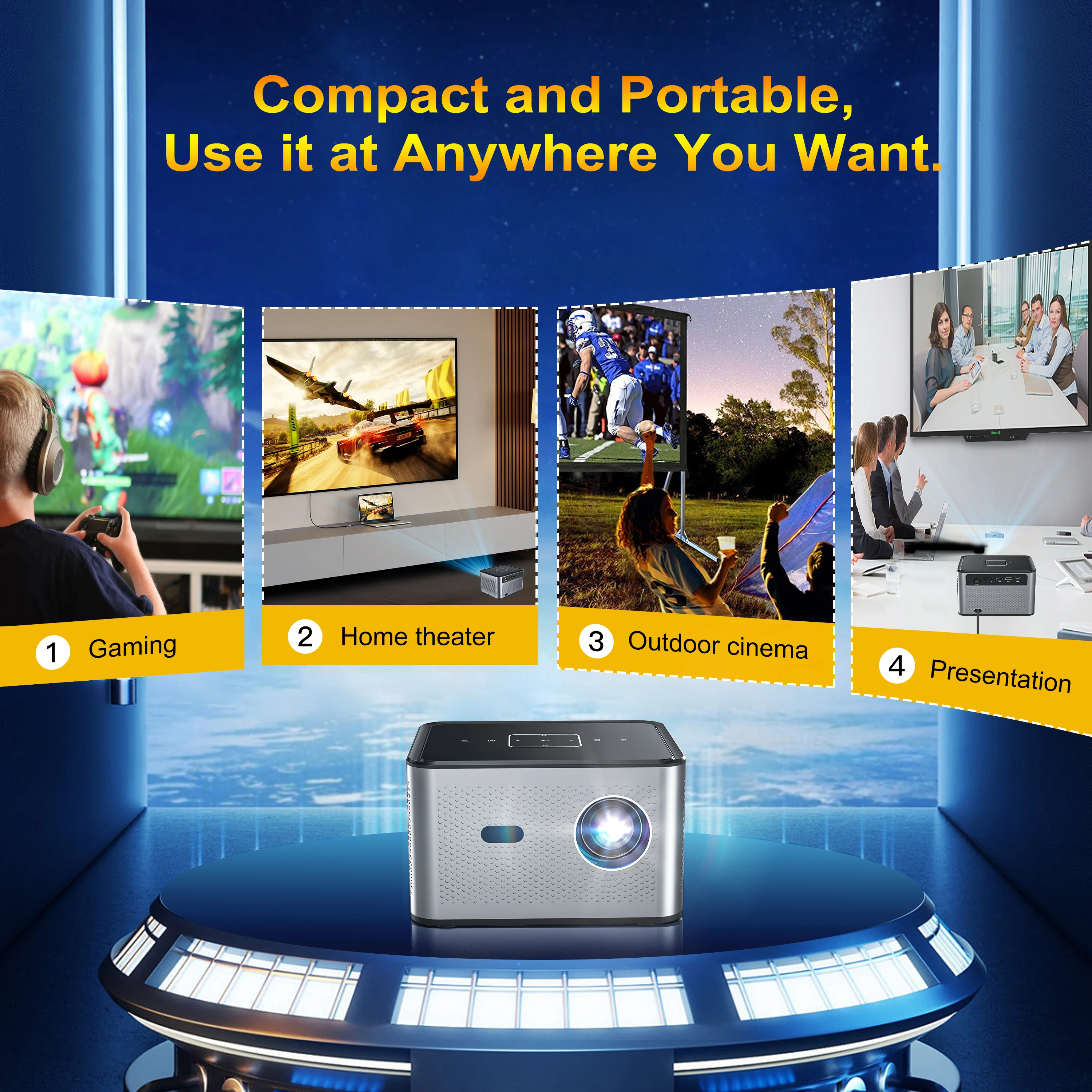 جهاز عرض Xnano 4K 190 ANSI HD 720P تركيز تلقائي أن...