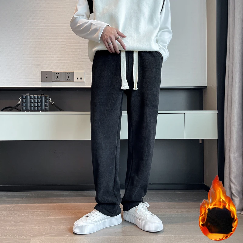 

2023 осень зима Модные мужские повседневные свободные брюки на шнуровке прямые плотные широкие вельветовые брюки L31