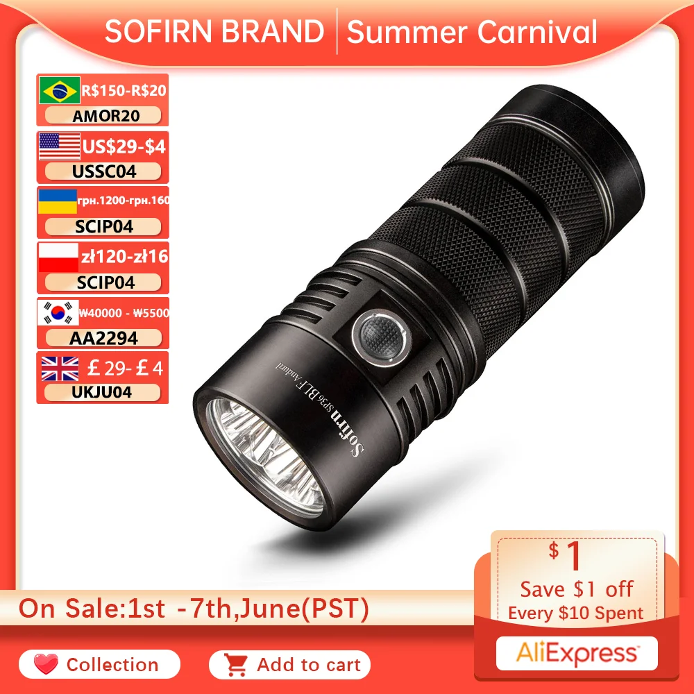 Sofirn SP36 BLF Anduril 4 * LH351D 5650lm potente torcia a LED USB ricaricabile 18650 torcia 5000K alta 90 CRI