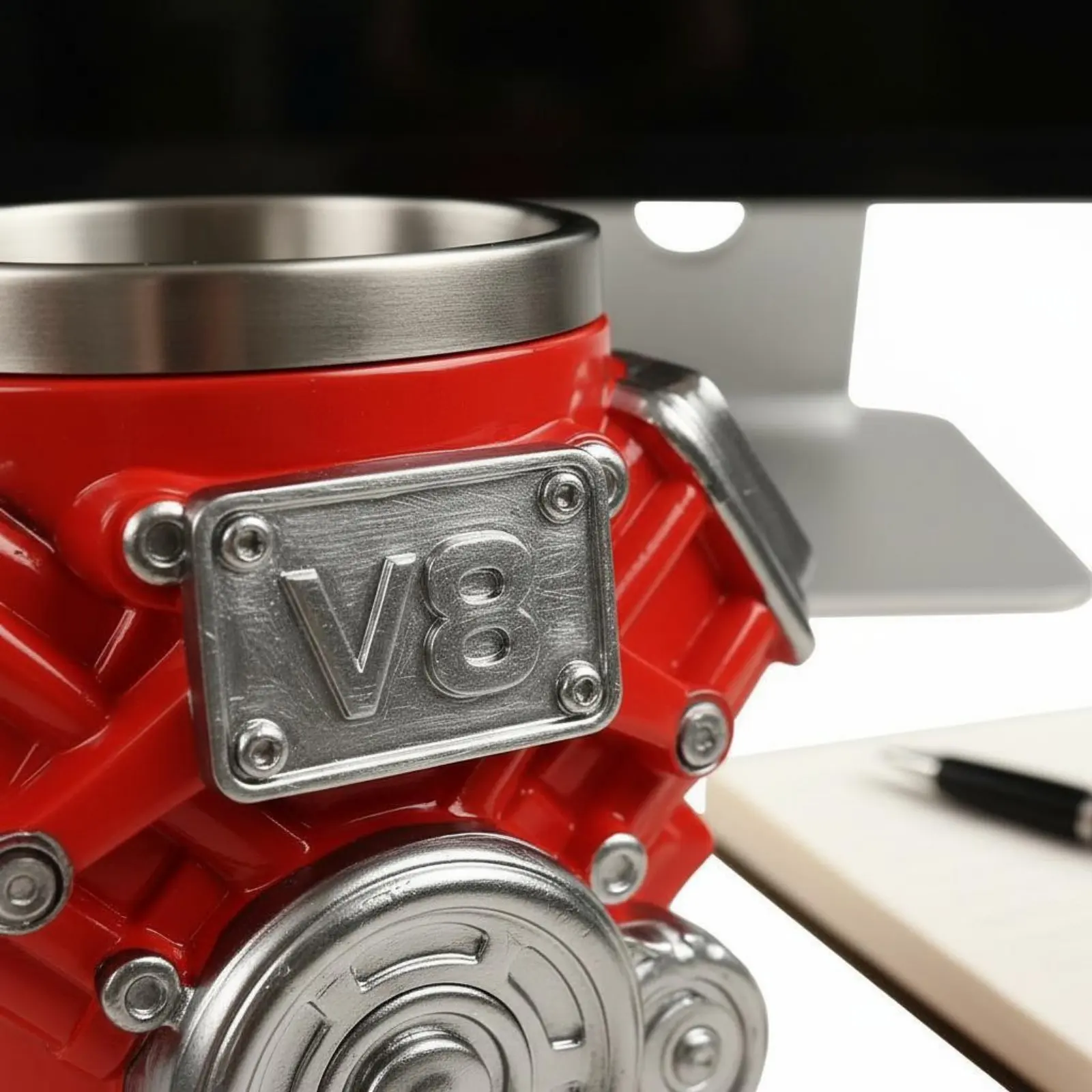 V8 엔진 머그컵 독특한 선물 아이템 자동차 엔진 커피 머그 레진 및 스테인리스 스틸 머그 남성 공간, 사무실용 참신한 음료 용기