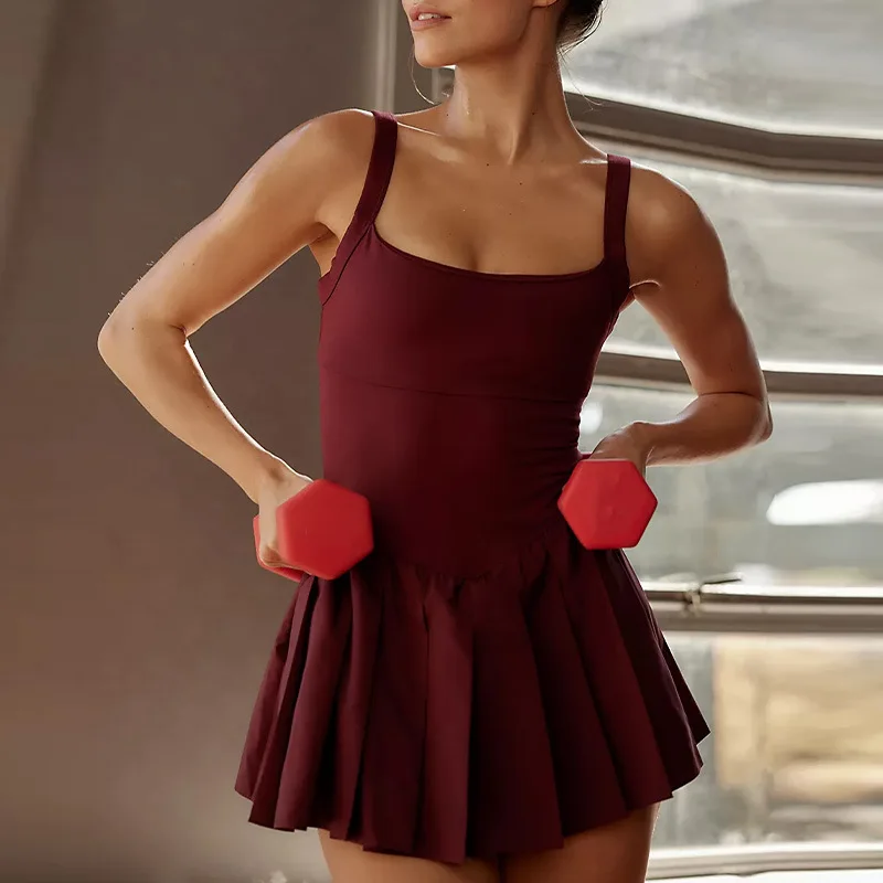 Golf Tennis Skirt Jumpsuit Running Sports Fitness Dress Anti Glare Yoga Suit Fitness Short Skirt for Women Pickleball Sports