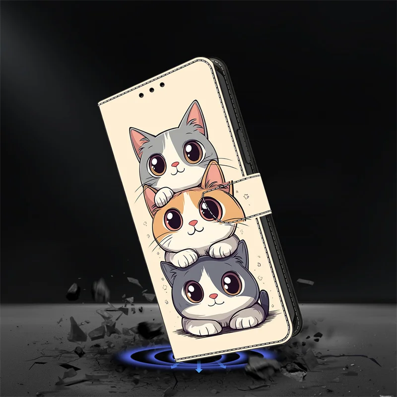 Cute Cat Paint Wallet Stand Phone Case - Etui with Cover