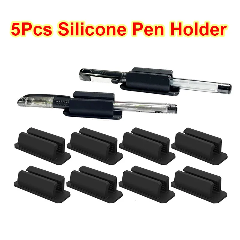 5PcsSelfAdhesiveSiliconePenHolderWallMountedPencilClipDesktop
