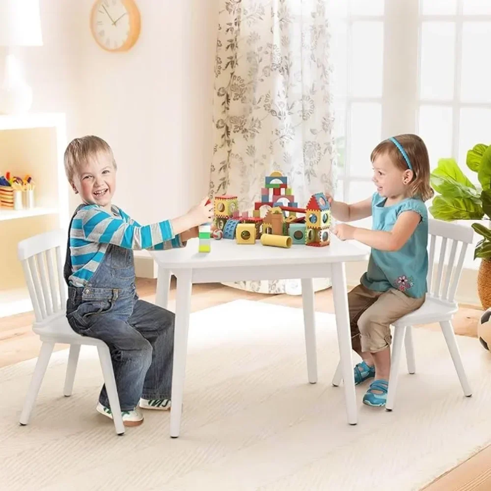 Windsor Kids Table and 2 Chair Set, Rubberwood Toddler Table and Chair Set for Art, Play, Craft, Activity, Children Table，White 3