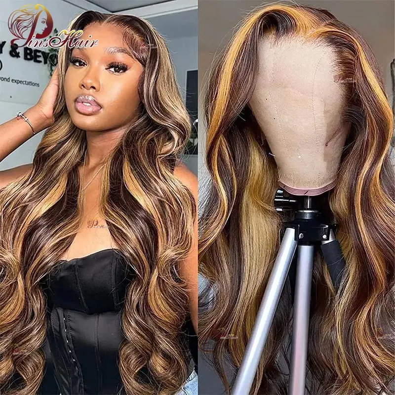 

Highlights Colored Lace Front Wig Honey Blonde Body Wave 13X4 Lace Front Human Hair Wigs Remy Human Hair Pre Plucked For Women