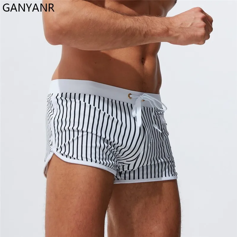 GANYANR Swimming Trunk Swimwear Men Swim Swimsuit Brief Bathing Suit Gay Sexy quick dry beach shorts boardshorts surf wear boxer