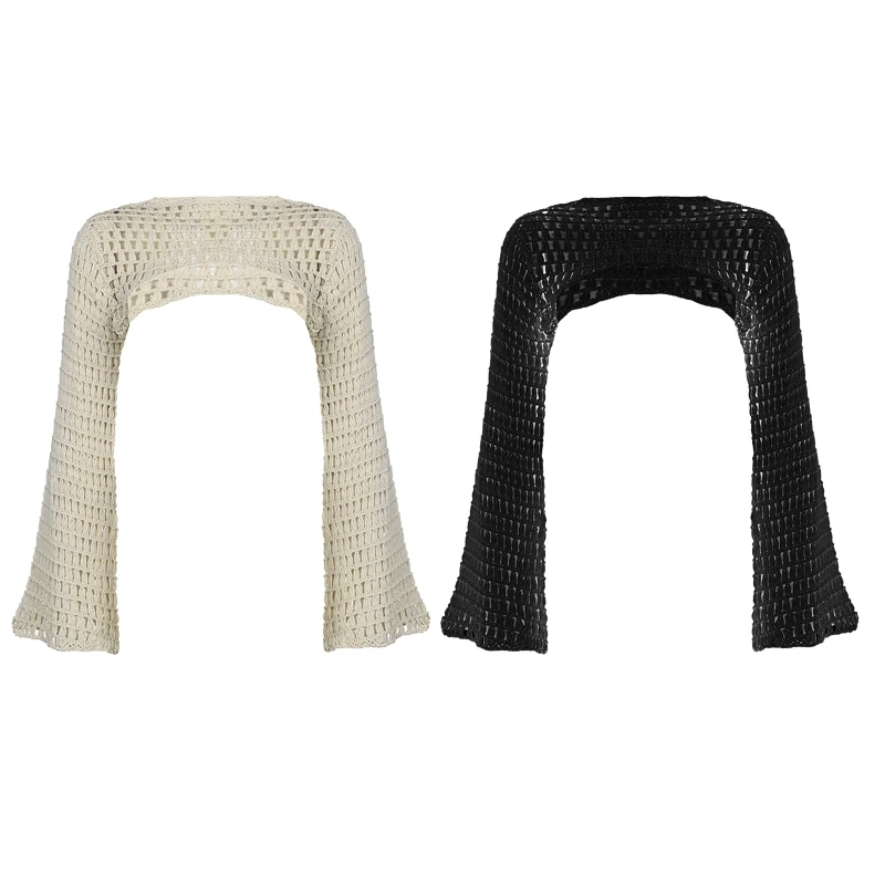 

White Knitted Y2K T-Shirts Women Summer Clothes Hollow Out Bandage Top N7YF