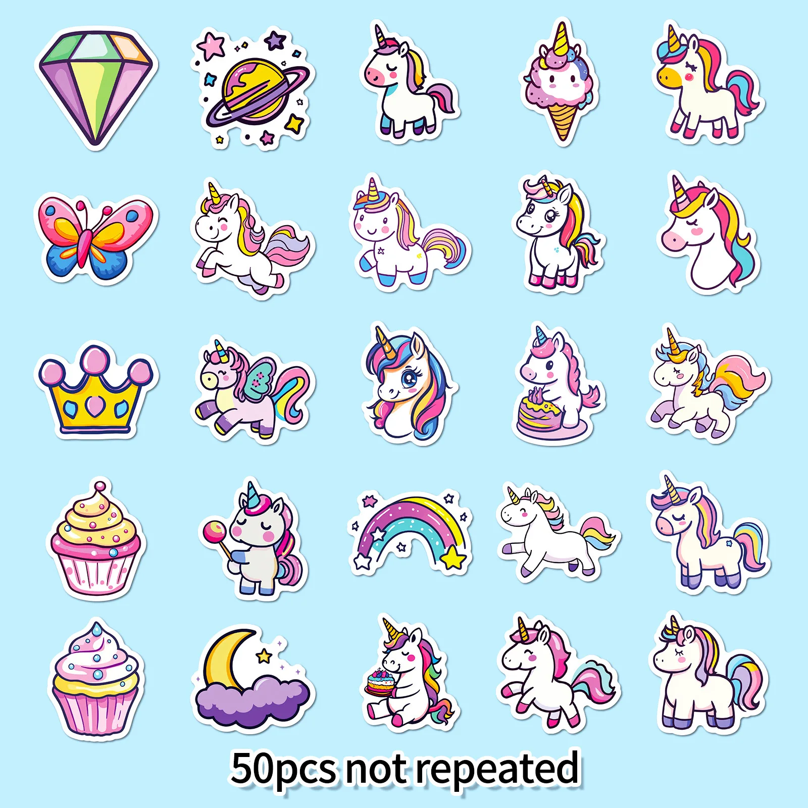 50개 무지개 유니콘 그래피티 스티커 DIY 스케이트보드 기타 냉장고 스티커