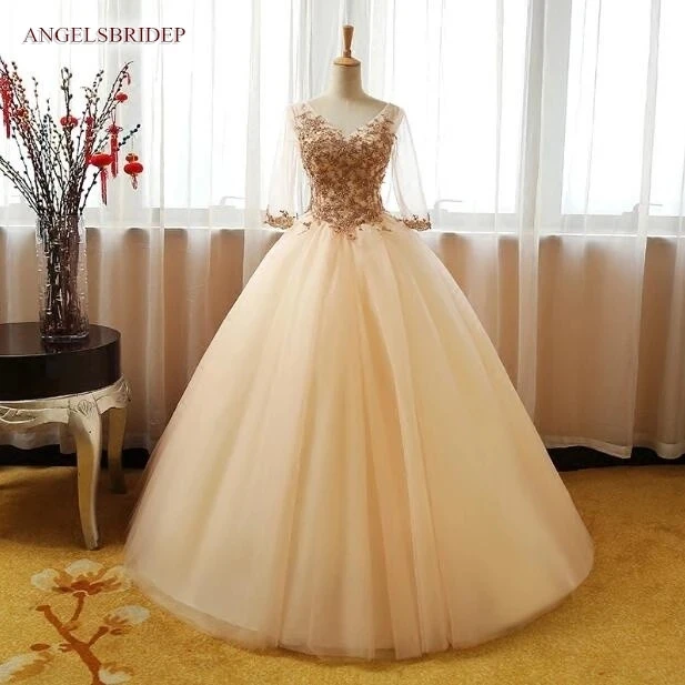 

Angelsbridep Ball Gown Quinceanera Dresses 2023 Meninas De 15 Anos Porno Lace Appliques Long Sleeves Tulle Princess Party Gowns