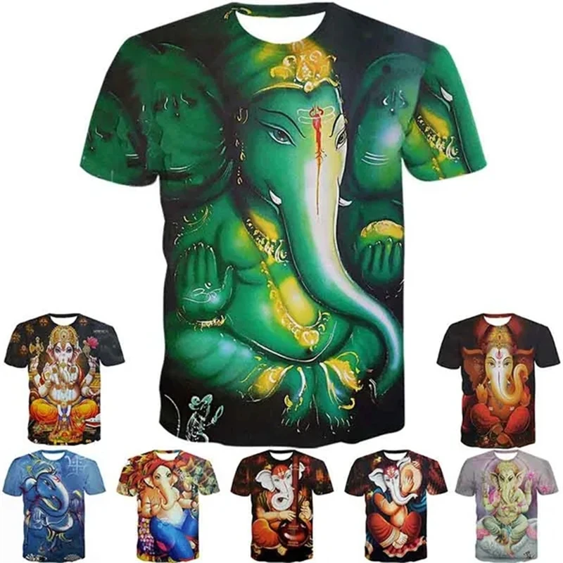 

Ganesha Bless You Pattern T Shirt Hindu Elephant-headed God 3D Printed T-shirt Short Sleeve Men Women Clothing Streetwear Tops